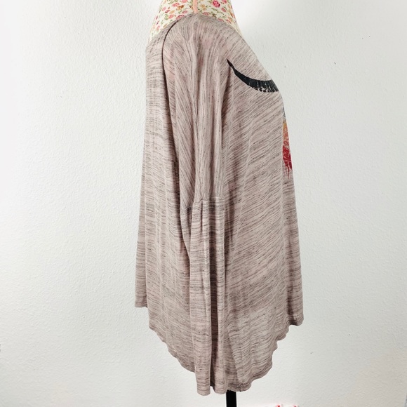 Lush tan lightweight drop-sleeve Top multicolor longhorn western boho motif L - Picture 5 of 15